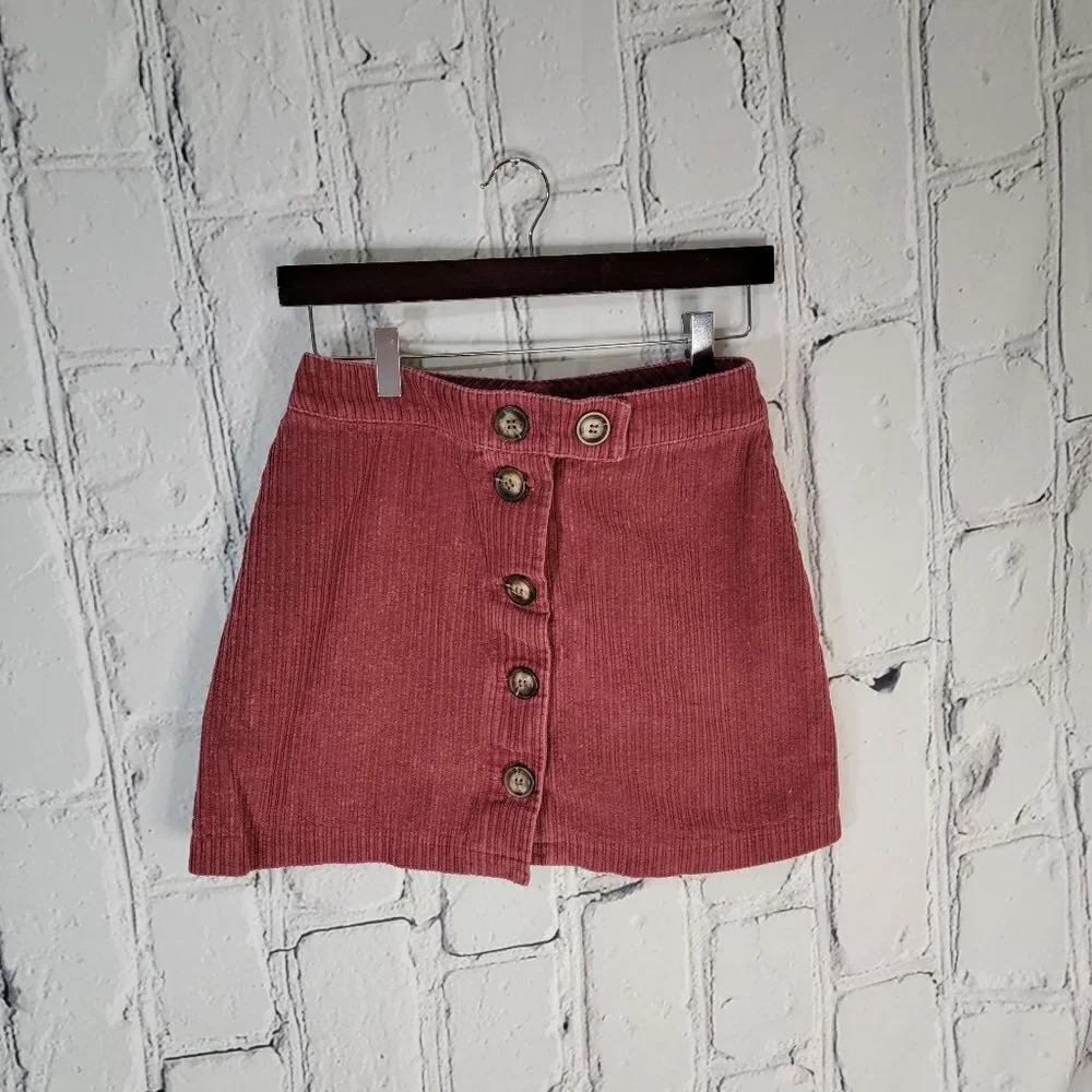 Mi Ami Francescas Rust Color Button Front Corduroy Mini Skirt‎ 2000s School Girl